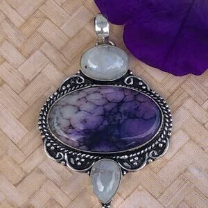 925 Sterling Purple Dendrite & Moonstone Pendant